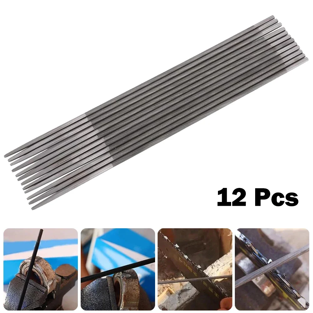 Woodworking Chainsaw File Chain Saw Files Saw Blade Files 12Pcs 4mm Bearing Steel Brand New Chain Filing Durable