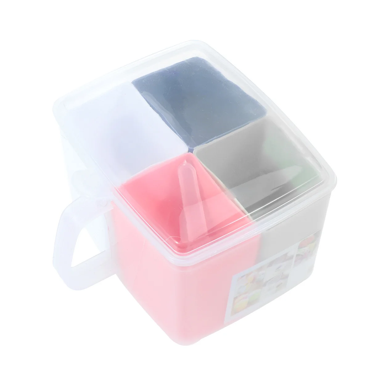

4-Compartment Clear Square Seasoning Container Plastic Spice Pots Colorful Storage Box with Cover for Salt Pepper Sugar