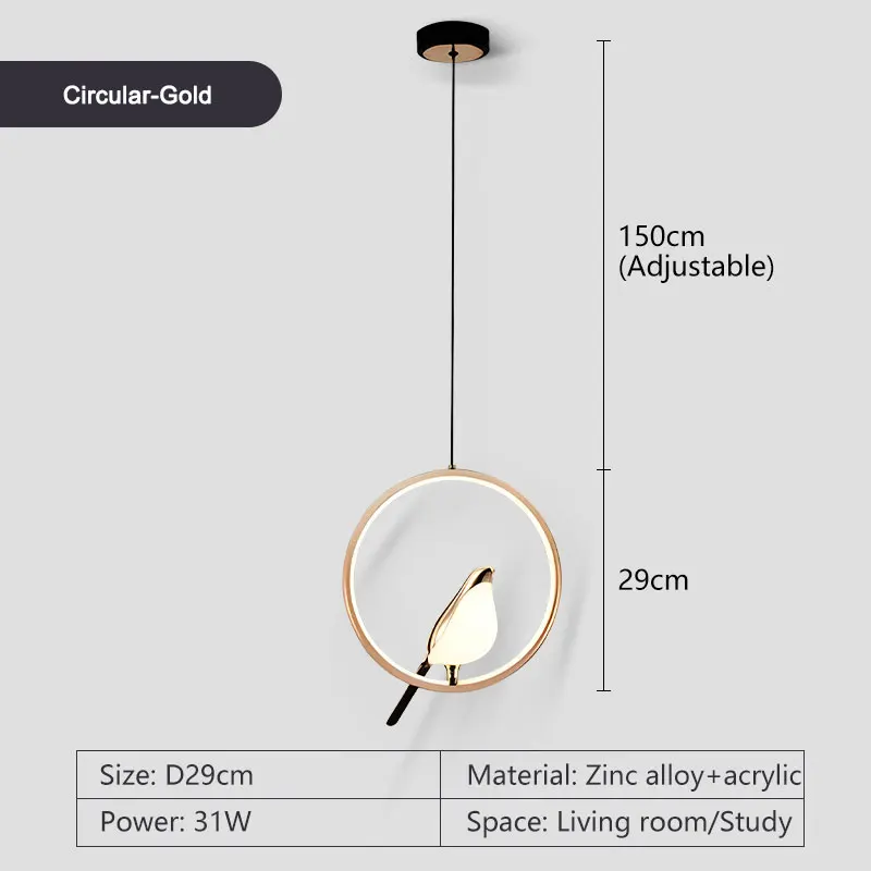 Draaibare Ekster Vogel Led Hanglamp Voor Bed Slaapkamer Indoor Goud Zilver Hangende Verlichting Kroonluchter Lampen Foyer AC85-265V
