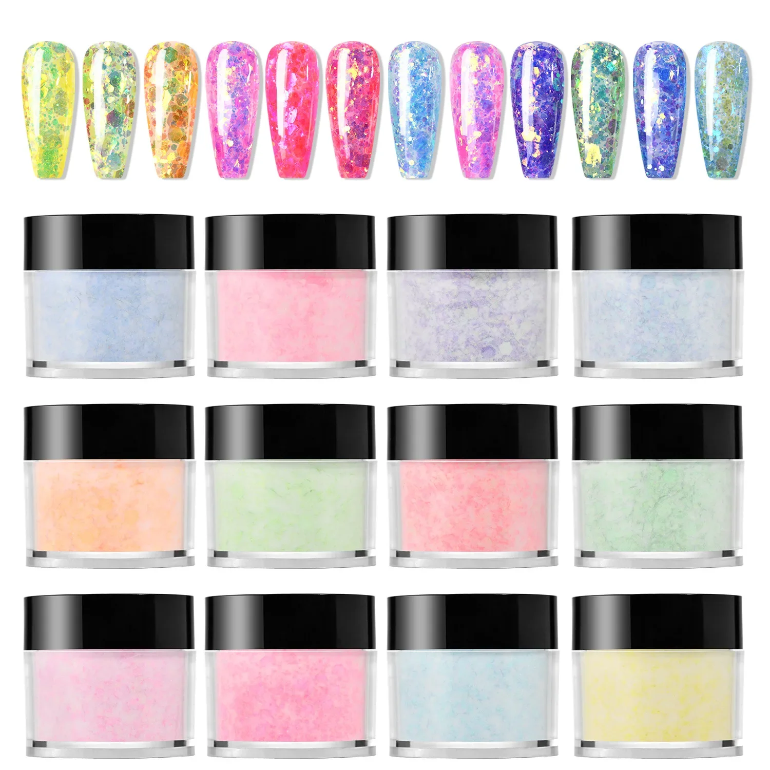 Icey Beauty 15g Nail Art 12 Kleuren Kristal Poeder Set Acryl Poeders Monomeer Kristal Nagelverlenging Carving Voor Stof nagels