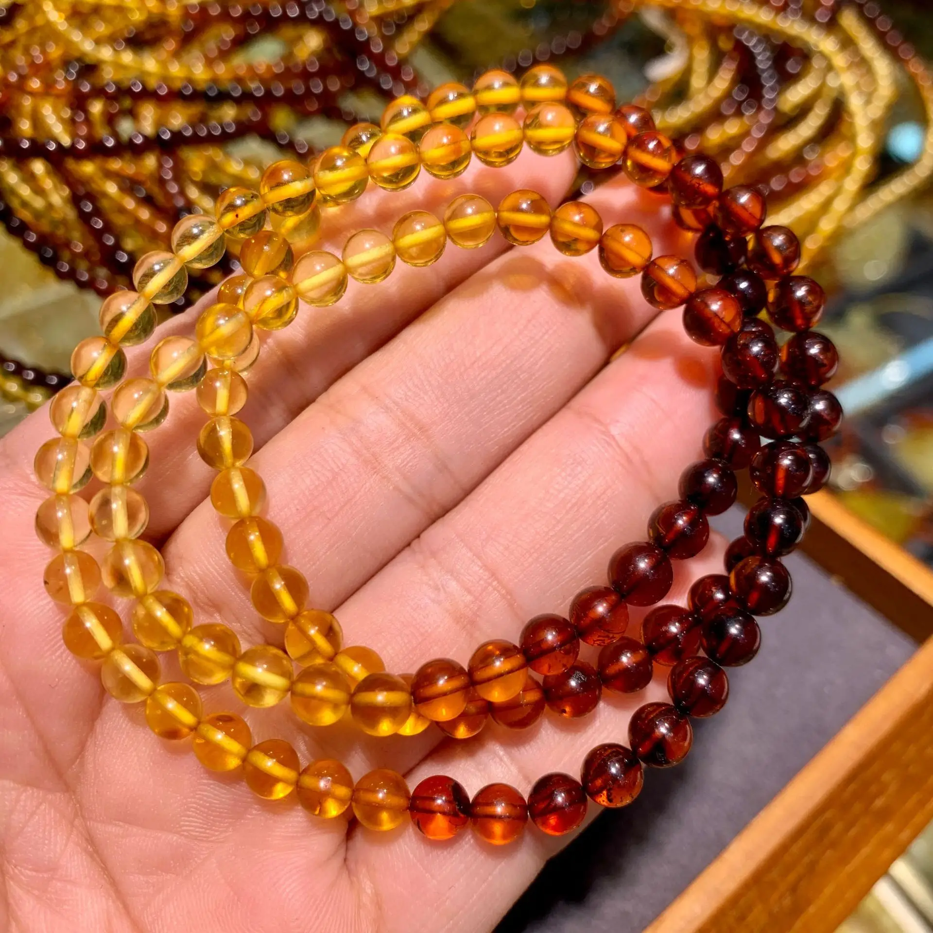 Natural Amber Bracelet Healing Gemstone Bangle Women Fine Jewelry Accessorie Genuine Baltic Amber Three Circles Rainbow Bracelet