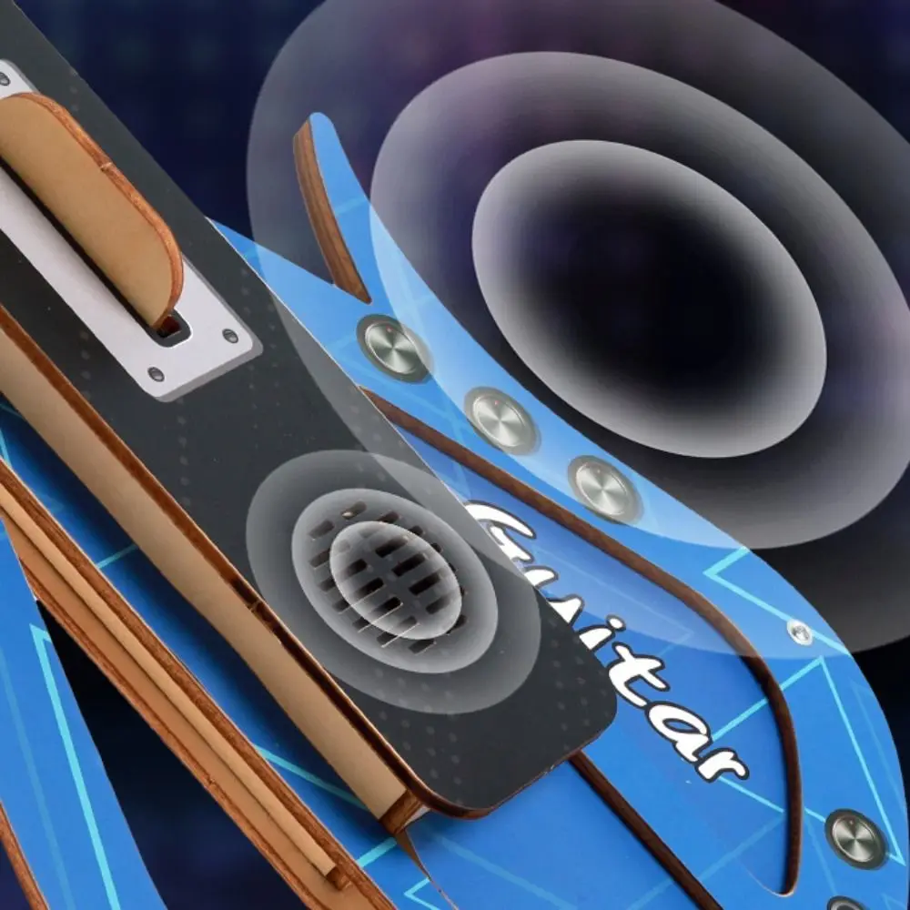 Tecnologia fai-da-te in legno Suono per chitarra elettrica Assemblaggio fai-da-te Giocattolo per chitarra musicale per bambini Giocattoli per strumenti musicali Montessori portatili
