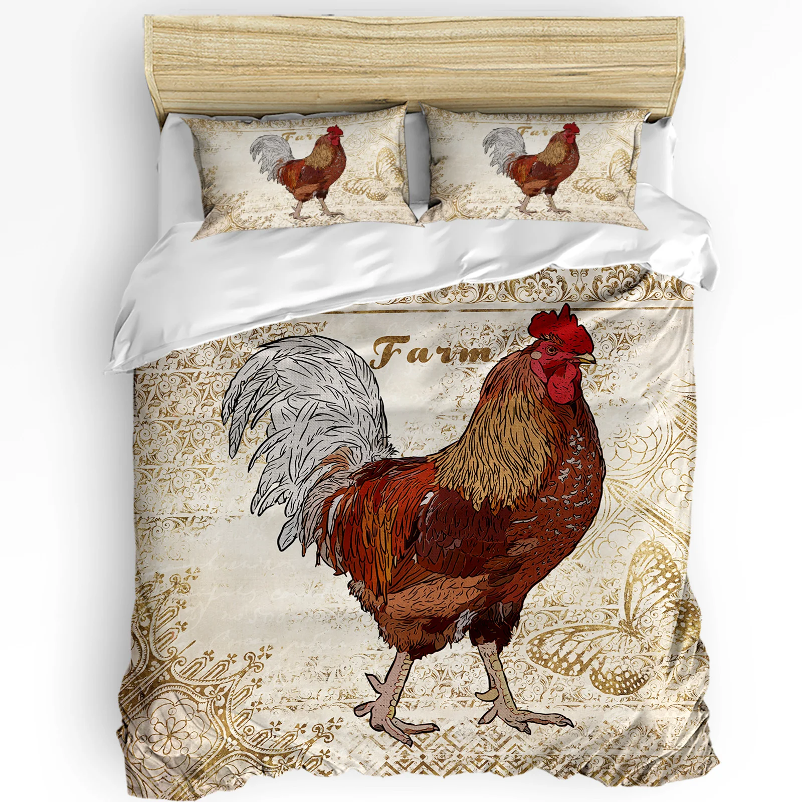 Rural Style Hen Butterfly Texture 3pcs Duvet Cover Set Pillow Case Bedroom Single Double Bed Comforter Bedding Set Quilt Cover