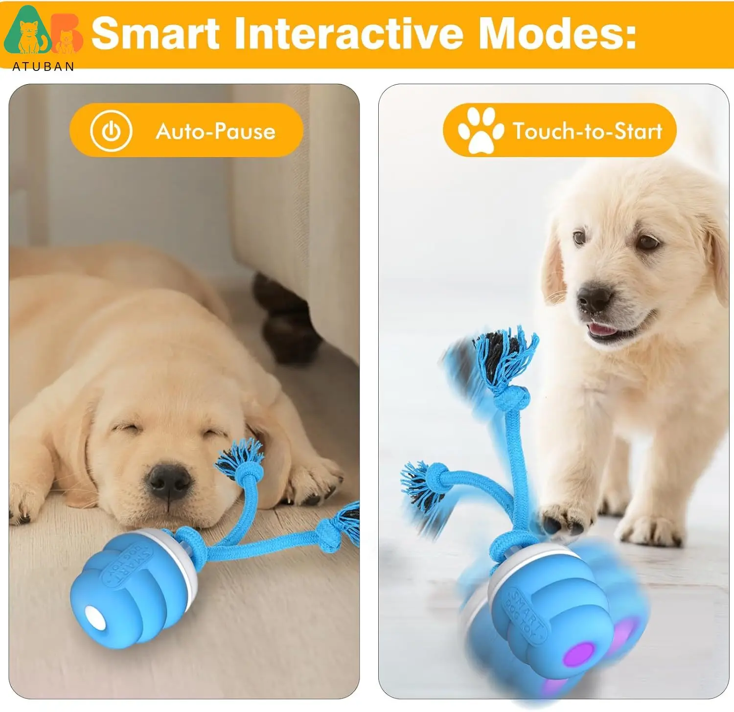 ATUBAN Interactive Dog Toys Ball - Fun Moving Dog Toys to Keep Them Busy , Rechargeable Smart Automatic Dog Ball for Boredom