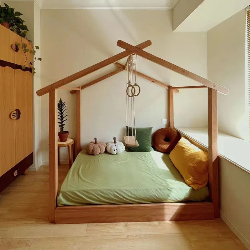 HYS red sandalwood popsicle bed retractable children's bed boy full solid wood tree house princess wind house bed