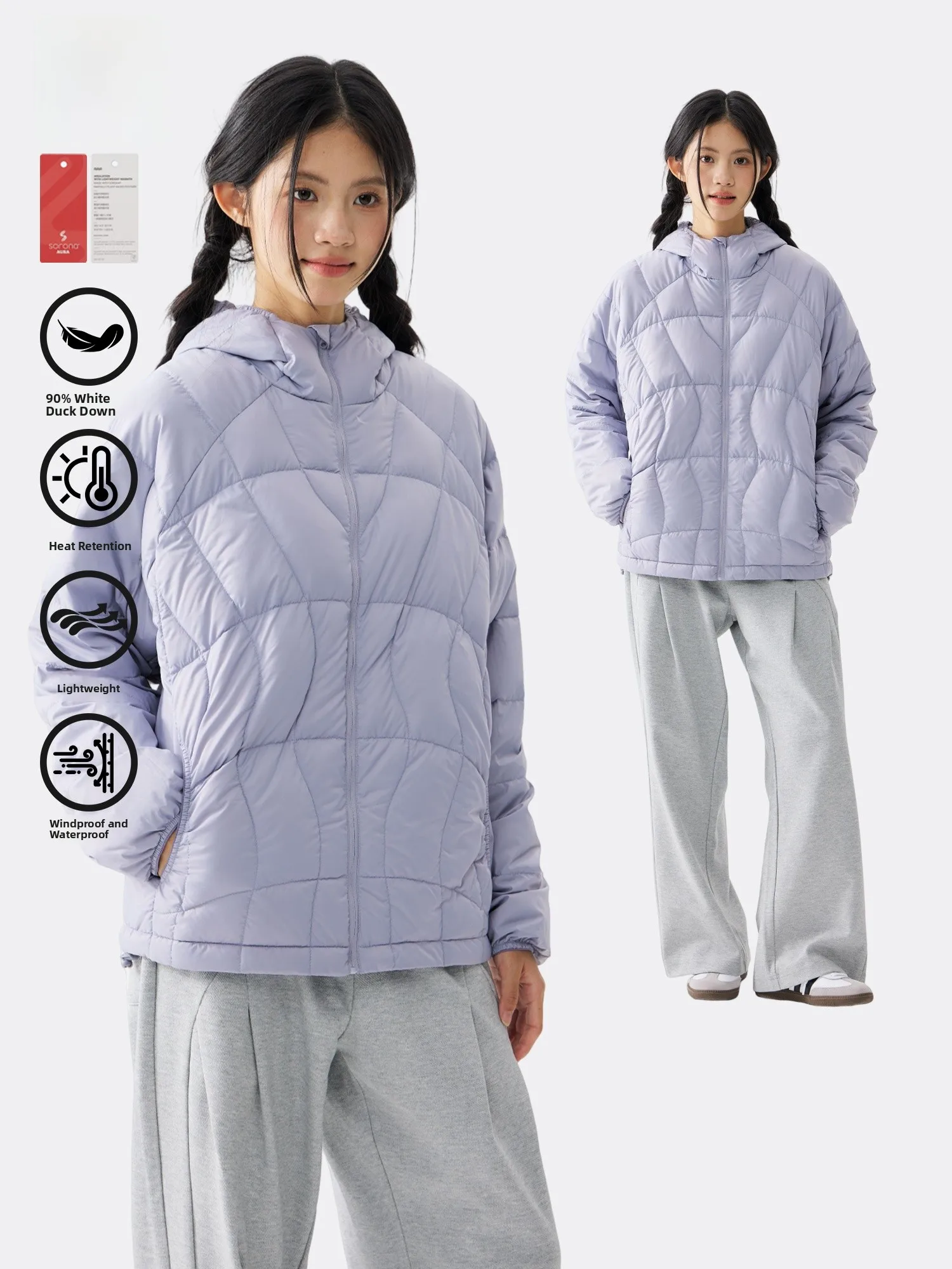 

ENHM Danon Lightweight Hooded down Jaet Men's Women's 90 down Warm Temperature Control Foldable Outdoor Casual Coat