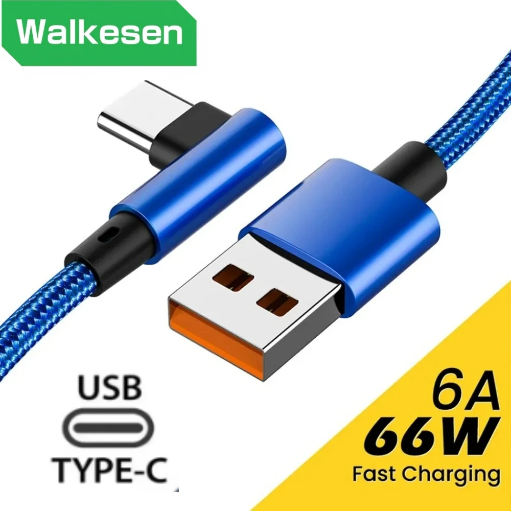 66W USB to Type C Fast Charging Cable 90 Degree Elbow USB C Quick Charge Braided Cord Wire For Huawei Samsung Xiaomi OPPO Realme