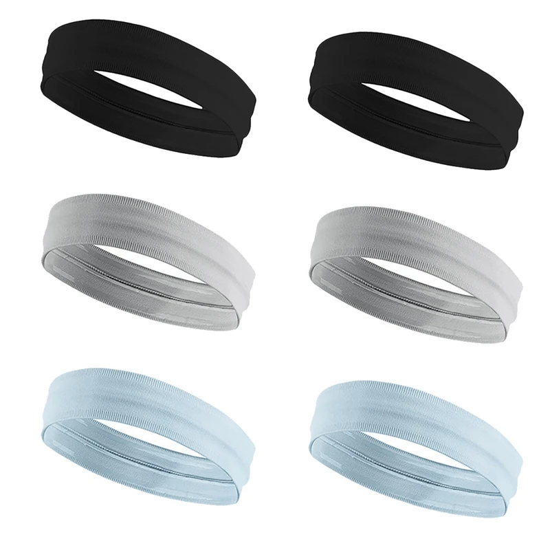 

6Pcs Sport Headbands Wicking Stretchy Athletic Sweatband Exercise Headbands For Basketball Football Running Gym