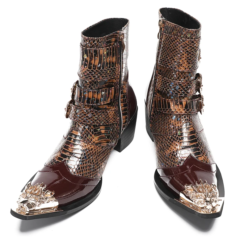 Neue Punk Stil Niet Gürtel Schnalle Dekor Männer Mid-Kalb Stiefel Metall Spitz Spleißen Leder Schuhe Männlich Lace-up Motorrad Stiefel – Detail 13