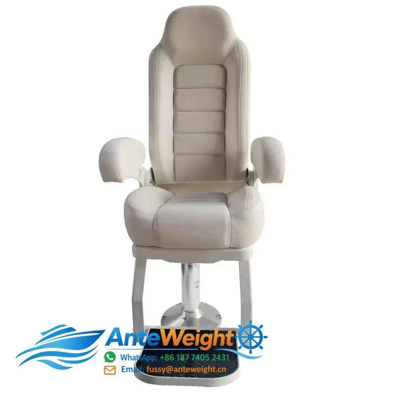 Luxury Marine White Captain With Hand Rest Stainless Steel Adjustable Seat Base Flip up Boat Suspension Seat for Yacht Ship