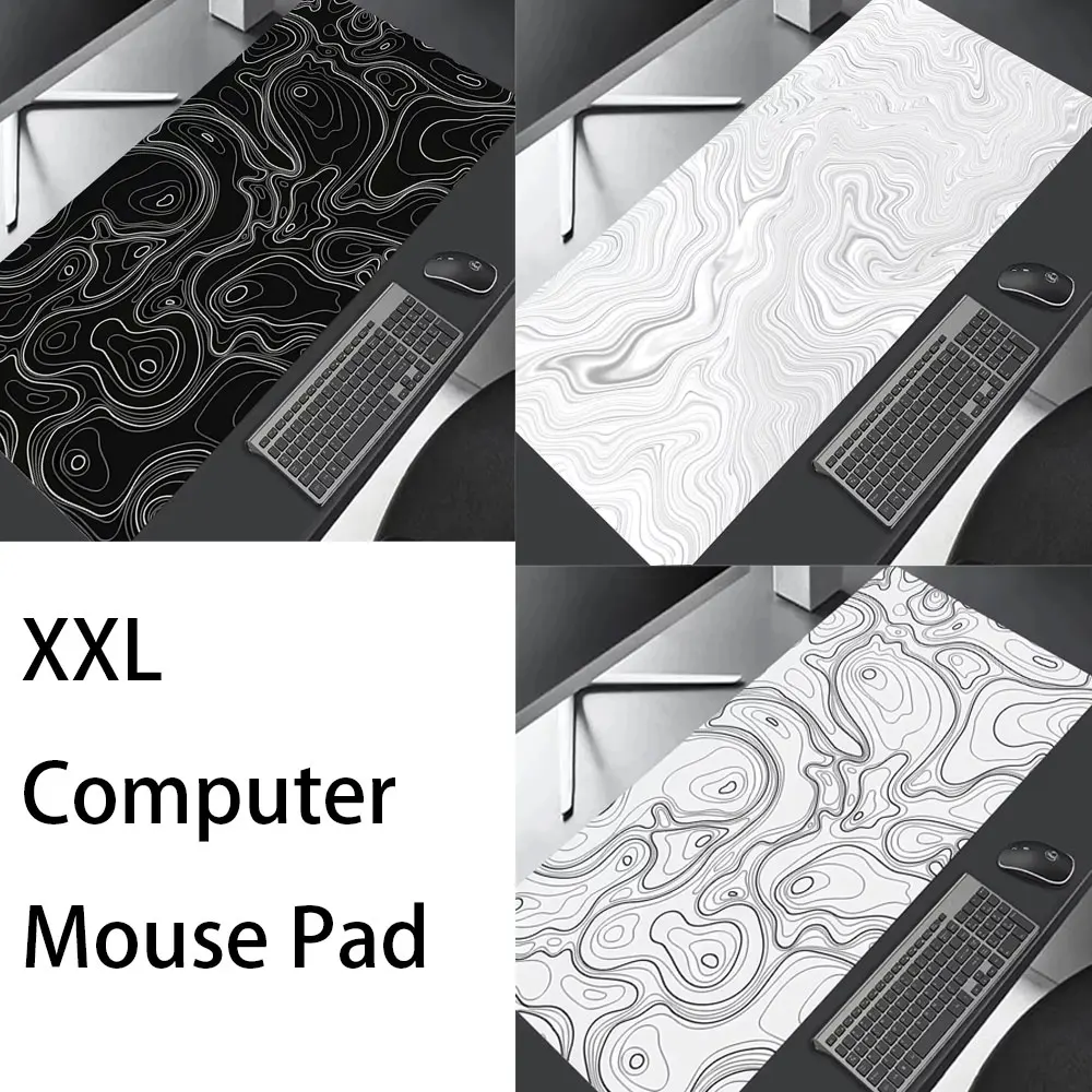 CIFBUY XXL Gaming Mouse Pad Large Desk Mat Black White Strata Liquid Abstract Non-Slip Lockedge Office Computer Carpet