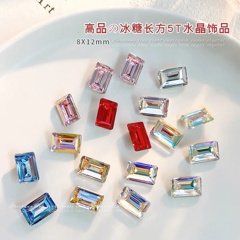5 Stück Nagel-Strass-Charms, neu, 8 x 12 mm, rechteckiges Glas, Symphony 5T, Nagelkunst-Schmuck