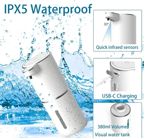 Imagen 2 del producto Dispensador automático de jabón líquido/Foma, dispensador eléctrico sin contacto, recargable por USB con sensor infrarrojo para baño, cocina