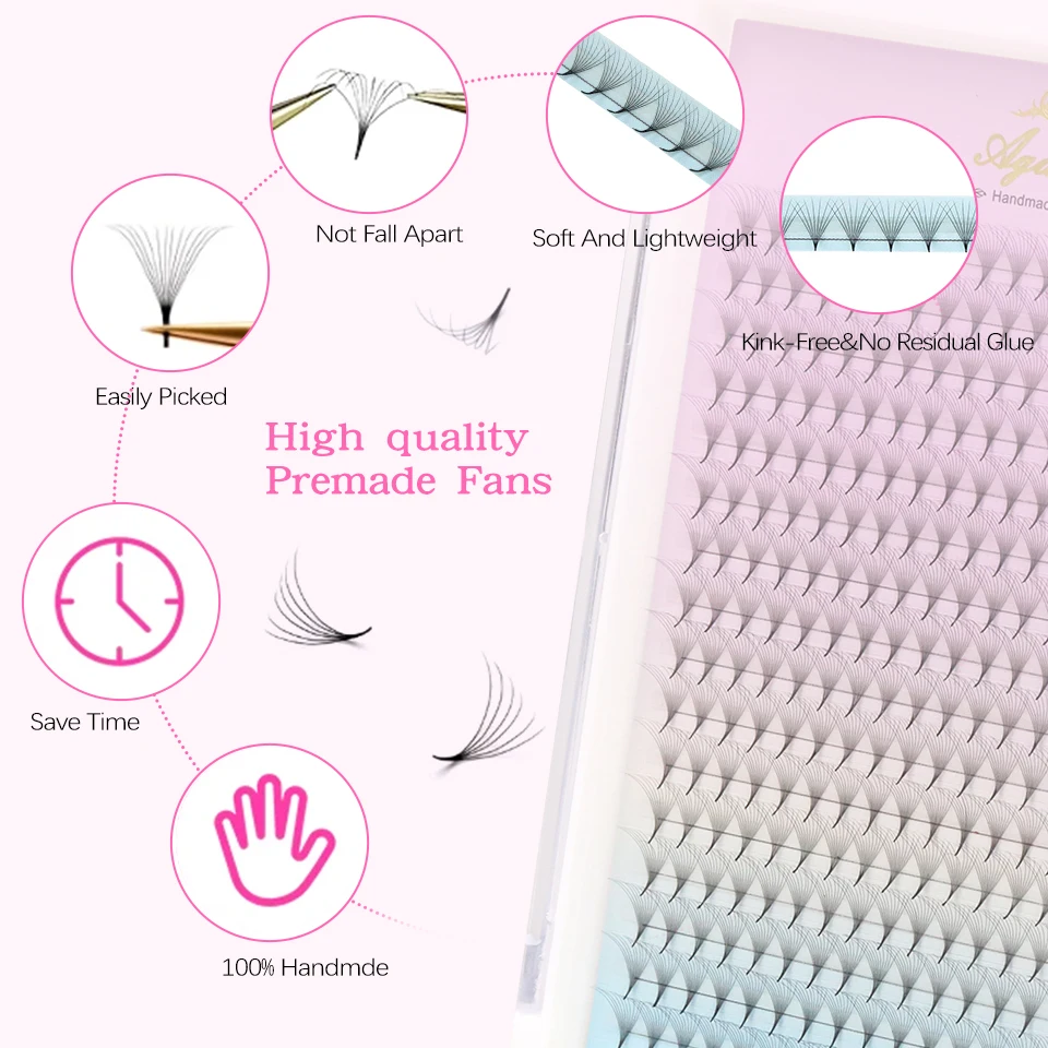 AGUUD 6D 8D 10D 30D 40D Vorgefertigte Fächerwimpern mit spitzer Basis, russische Volumen-Wimpern, professionelle Wimpernverlängerungen, Make-up, Cilios – Detail 5