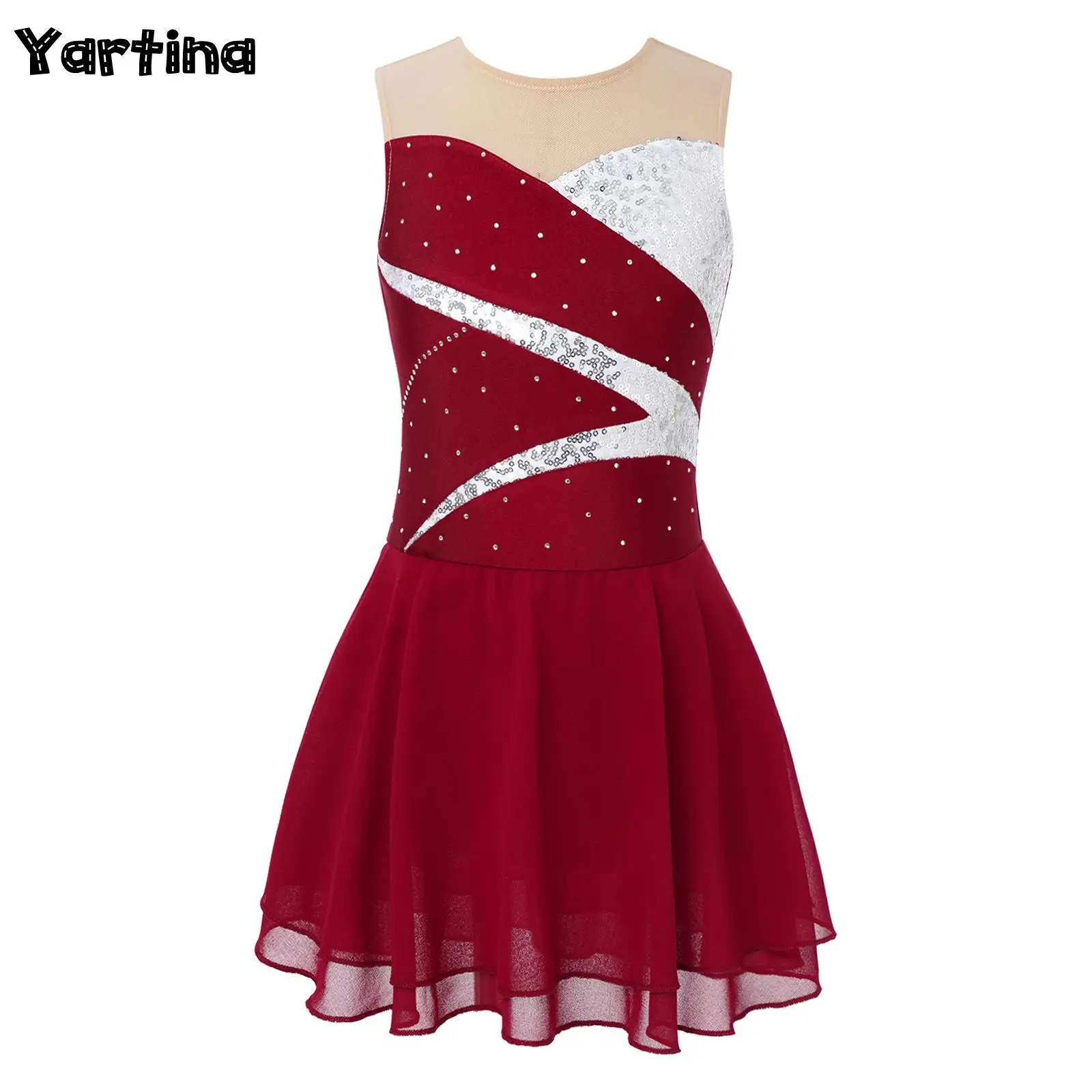 Kinder Mädchen Glänzende Pailletten Strass Ballett Jersey Kleid Gymnastik Trikot Tutu Kostüm Künstlerische Eiskunstlauf Tanz Kleider