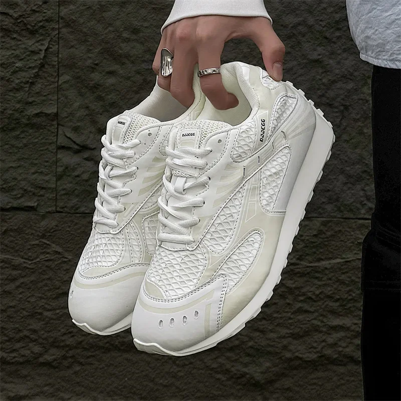 2026Sneakers Casual Women Designer Retro Running Shoes Fashion Genuine Leather Fabric Breathable Height Increased Platform Shoes