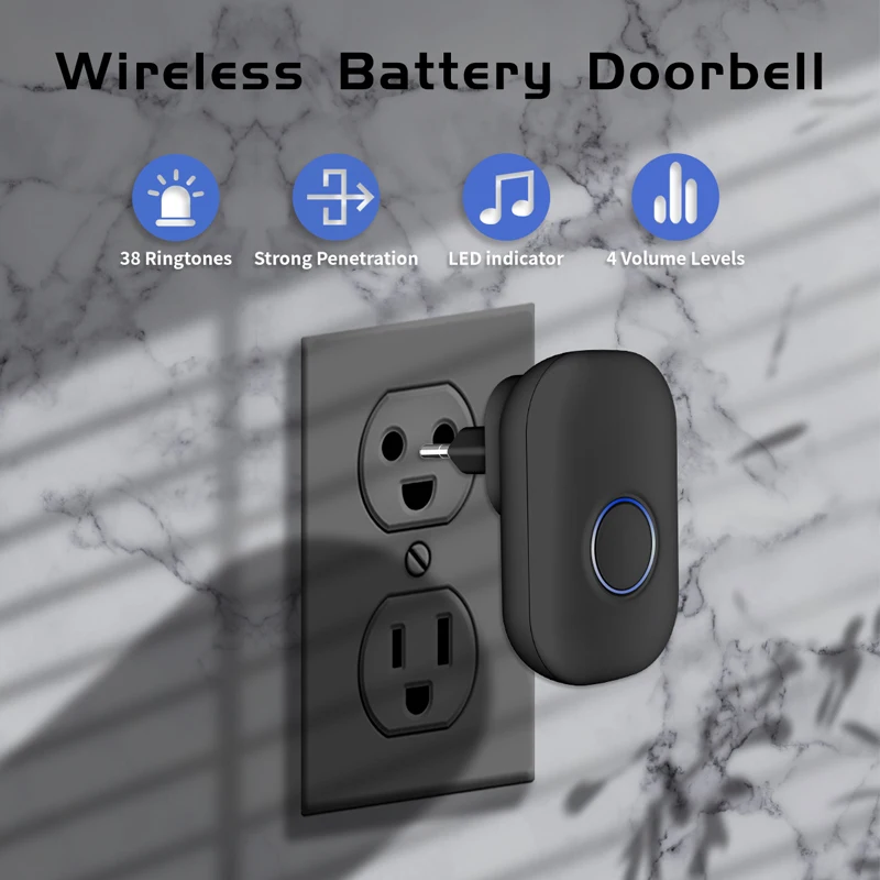 Jeatone-Wireless Smart Door Bell, Controle Remoto, Impermeável, Alarme, Home Chime, Longa Distância, 38 Músicas, 433MHz, 200m