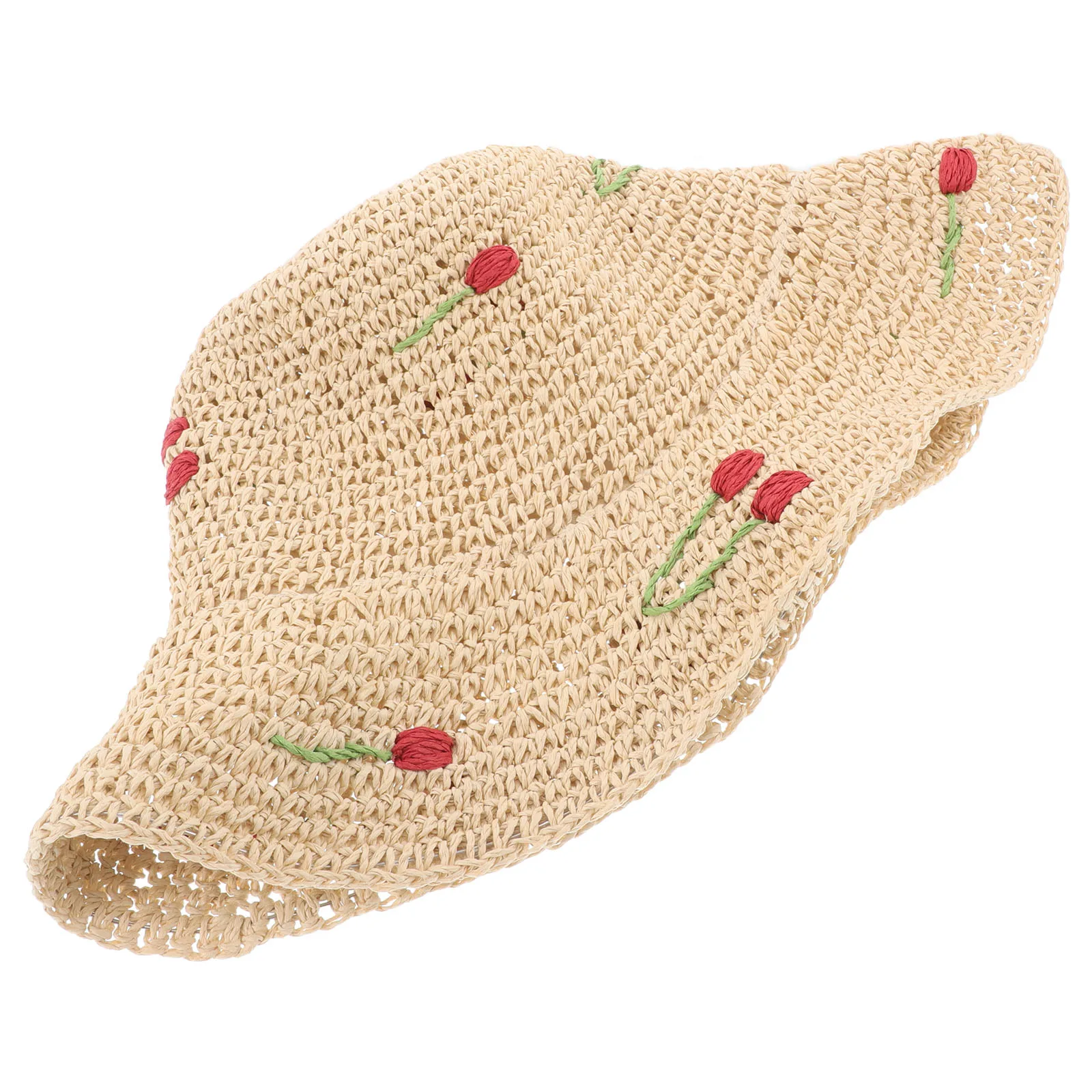 

Sun Hat Beige Woven Versatile Women Big Straw Hats for Beach Bucket Trendy (56-58cm) Packable Has