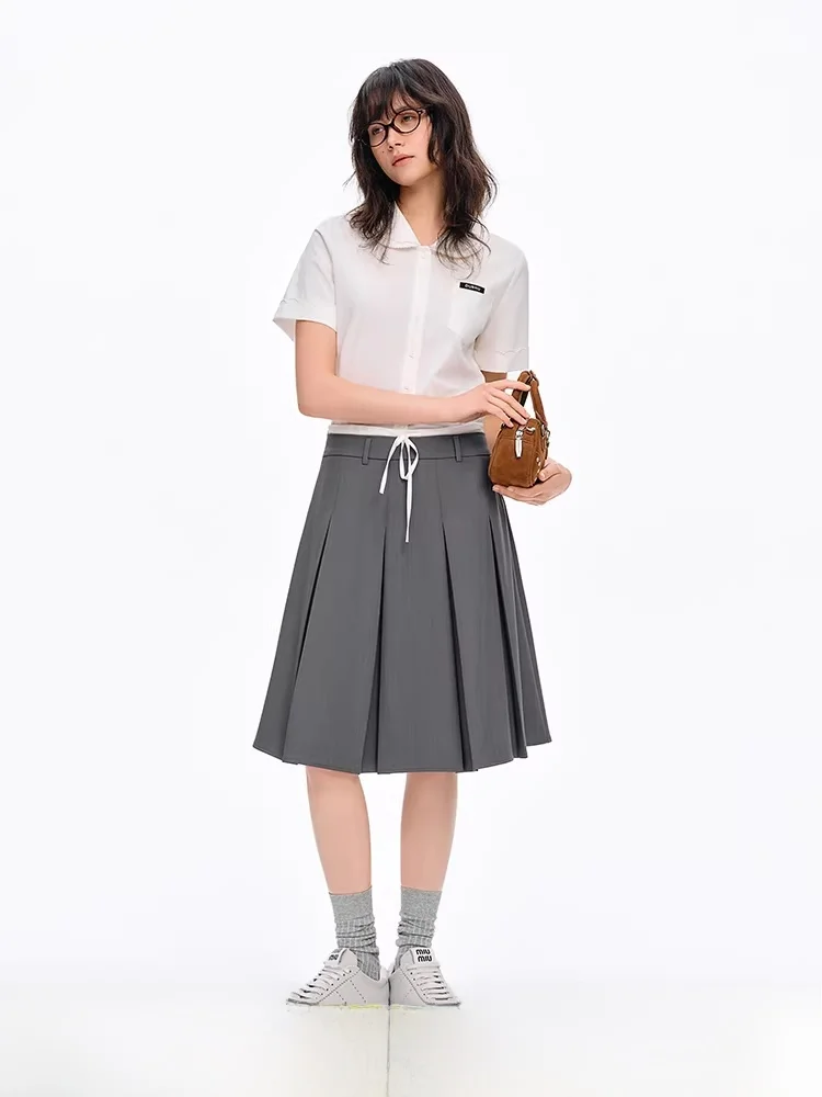 

Юбка с высокой талией и уникальным цветовым блокированным дизайном, женская плиссированная юбка для весны и лета, модная и элегантная.