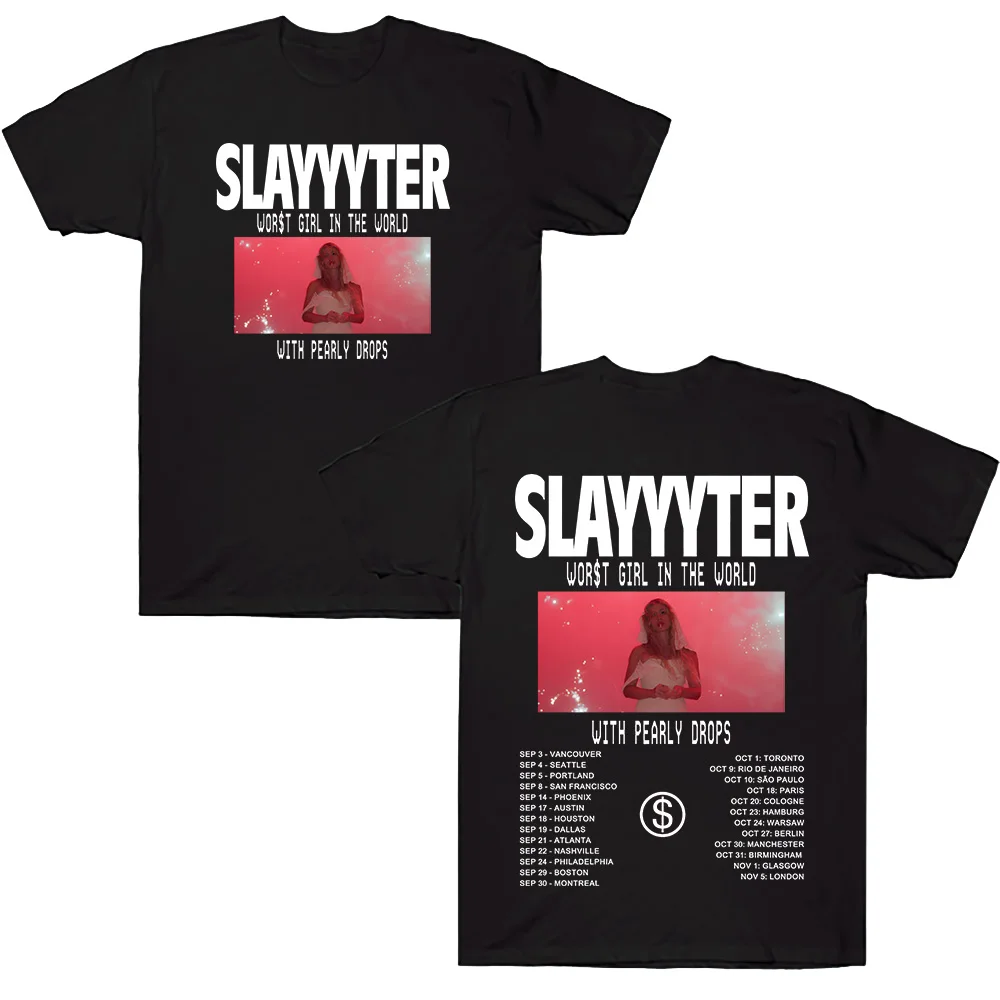 WOR$T GIRL IN THE WORLD TOUR T-Shirts Slayyyter Fashion 2026 Kurzarm-T-Shirts Trendige Y2K Damen Herren Hochwertige Baumwoll-T-Shirts – Detail 7