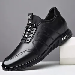 Chaussures d'affaires en cuir véritable pour hommes, baskets décontractées, intérieur invisible, recommandé, 6cm, 8cm