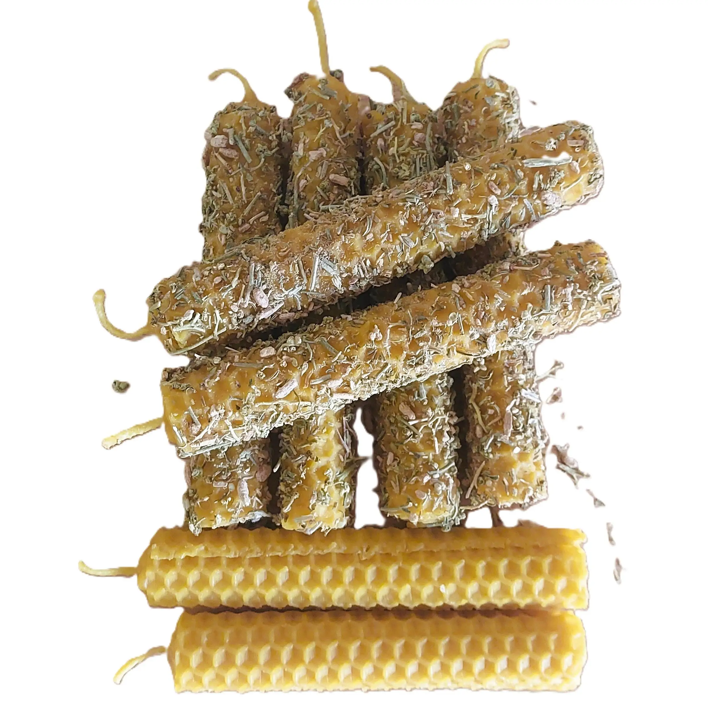 YA-DECOREGALOS KIT DE 8 VELAS DE CERAS DE ABEJA COMPUESTA POR 6 UNIDADES DE VELAS CERA DE ABEJA CON RUDA Y PALO SANTO + 2 VELAS DE CERA DE ABEJA PURA NACIONAL MEDIDAS 10*2.5CM  DENOMINACION SIERRA DE