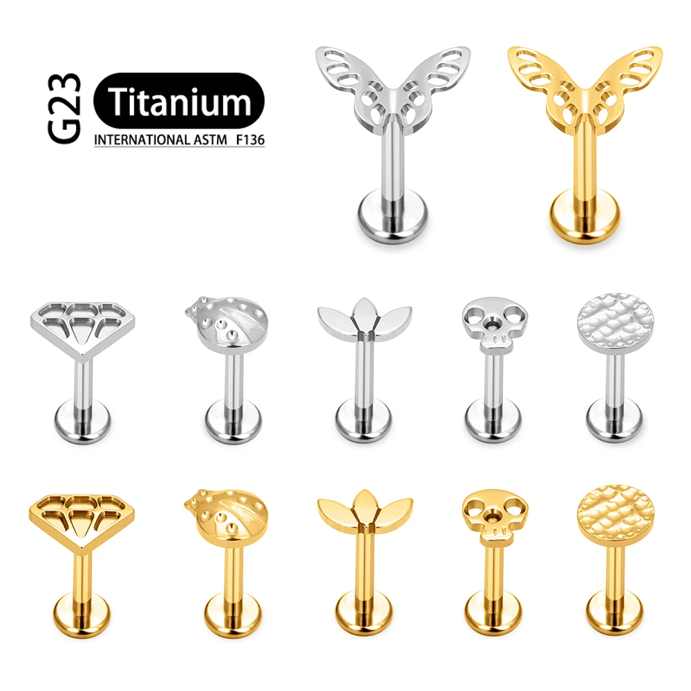 MVJK ASTM F136 Titanium 16G Pacman Game Ghost Funny Stud Earring Halloween Labret Monroe Tragus Cartilage Helix Piercing