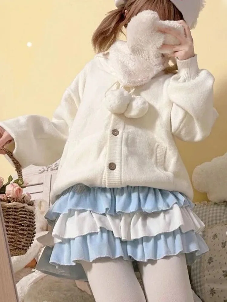 Japanese Contrast Color Patchwork Sweet Women Skirts Y2k Aesthetic A-line Ruffled Mini Skirt Harajuku Cute Wing Grunge Faldas