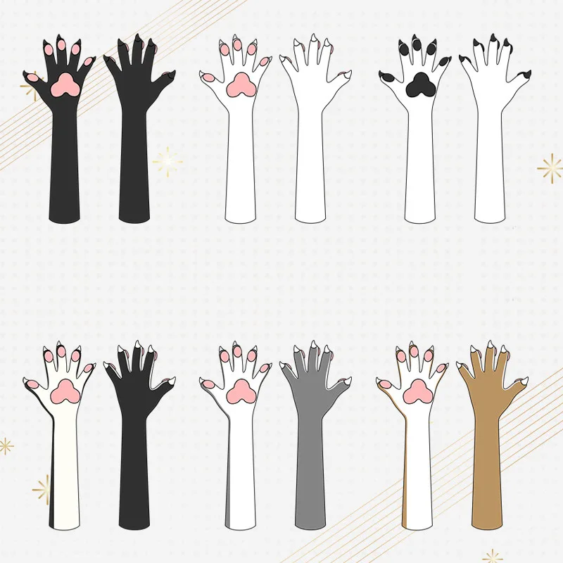 6 สีผู้หญิง Cat Paws ถุงมืออะนิเมะ Plush คอสเพลย์อุปกรณ์เสริม Comic-con Stage Show Party Fursuit Mittens Furry Kig Claw