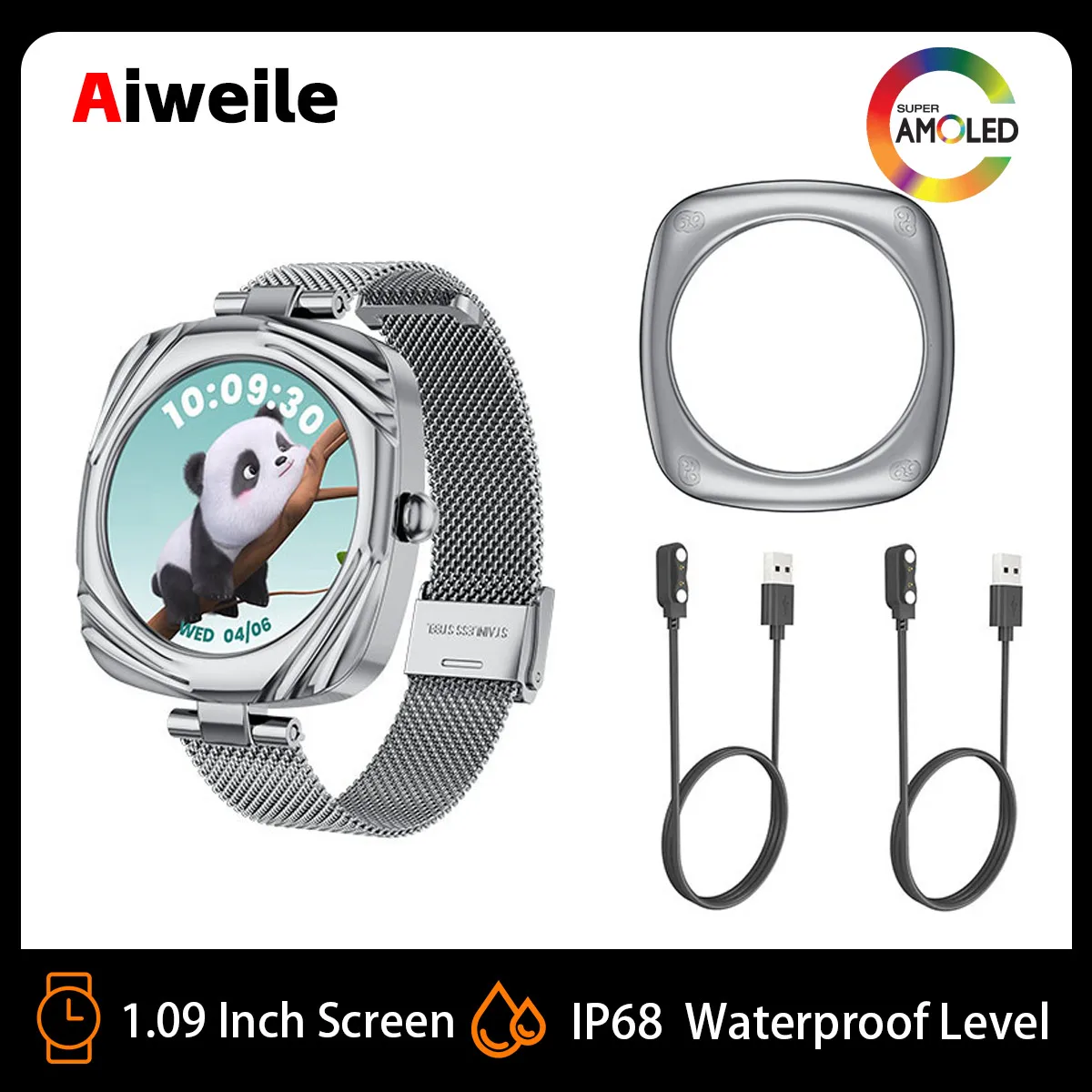 

Aiweile AW5 Smartwatch Smart Watches Women Connected Ladies Hebrew Korean Bluetooth Call Fitness Music Playback AMOLED Silver