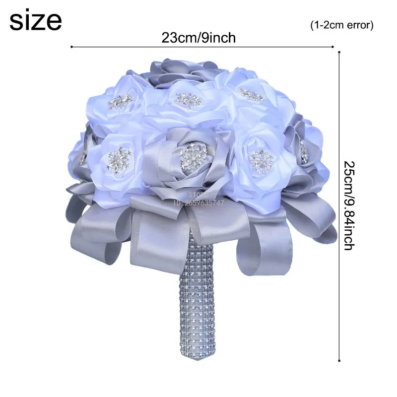 Amazon New Silver Rhinestone Bridal White Rose Bouquet Bridesmaids Chapel Wedding Immortal Bouquet Wholesale Spot