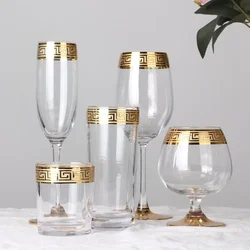 Phnom Penh Silver Edge European Glass Brandy Champagne Tall Foreign Crystal Red Wine Dining Table Household Water Glass
