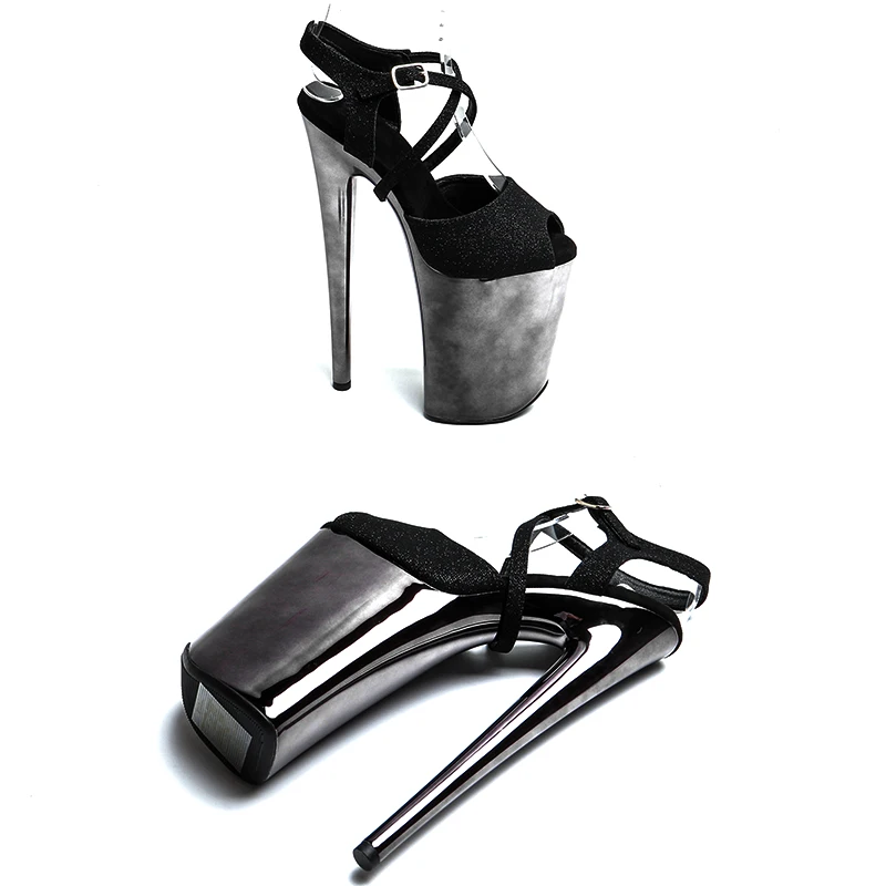 Leecabe 23CM/9inches Glitter  upper fashion trend exotic gun electroplate Platform High Heels Sandals Pole Dance shoes