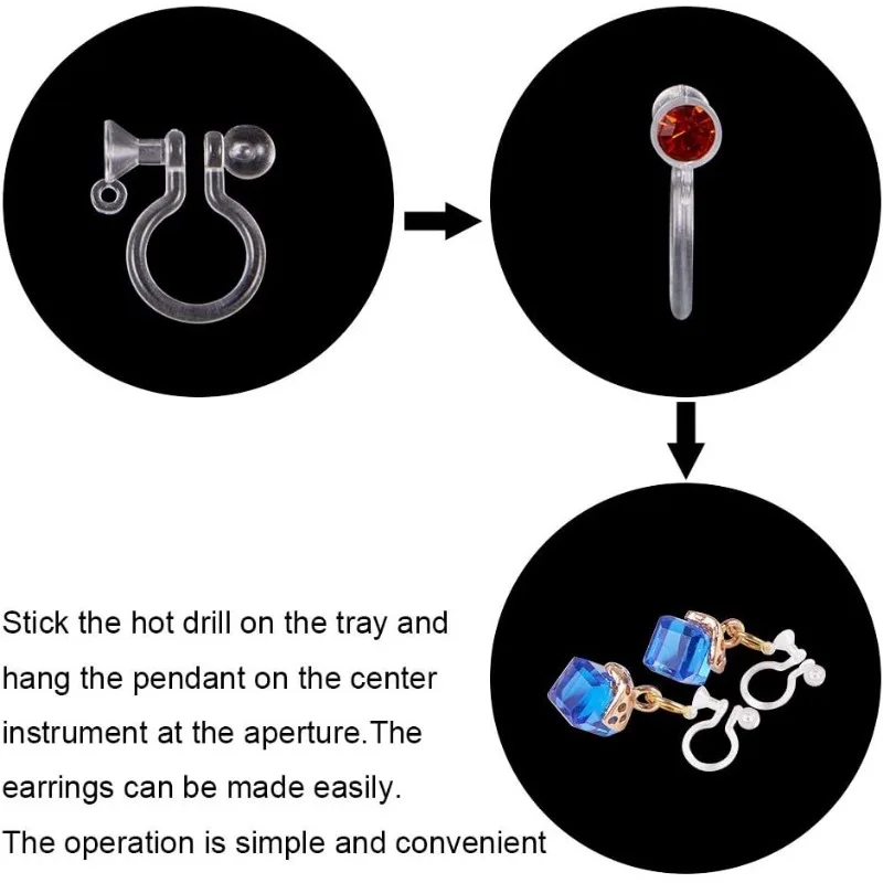 30 Pcs Clear Plastic Clip-on Earring Converter Component Fit 5mm Rhinestone 11x10x3.5mm for Non-Pierced Ears
