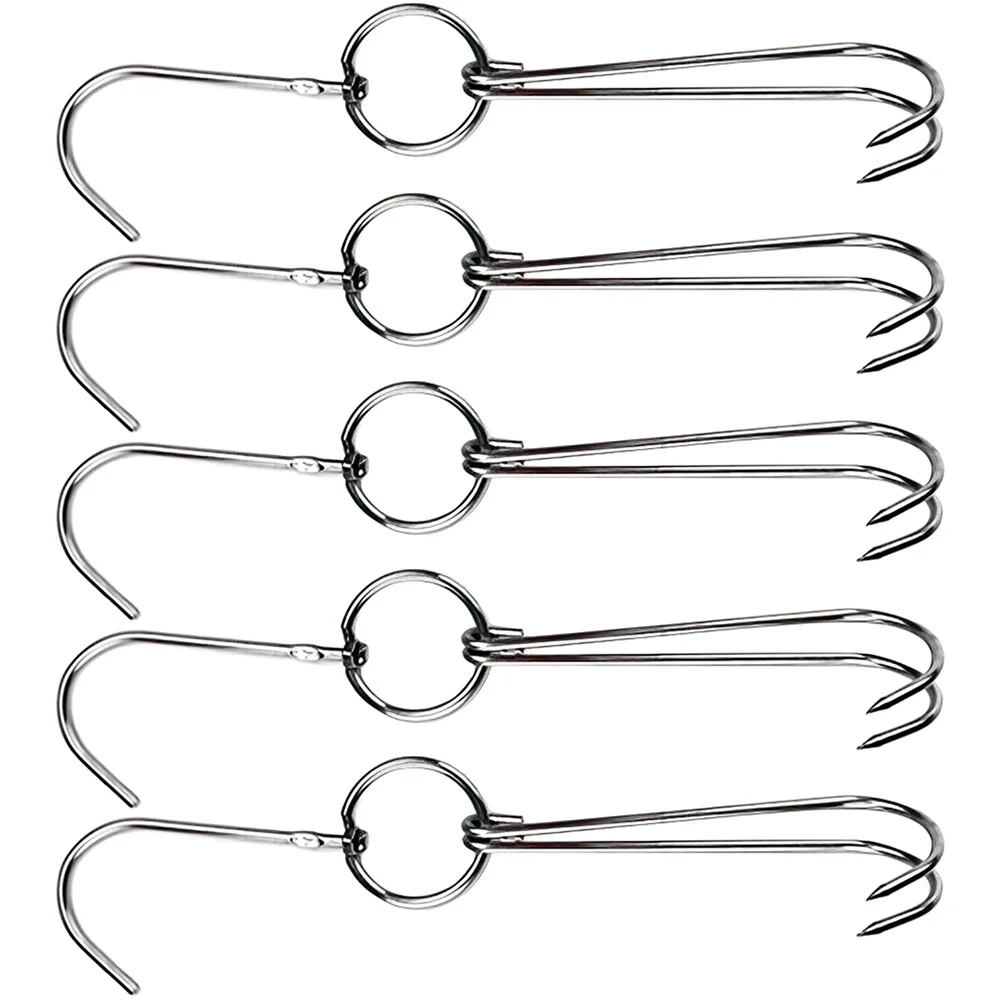 

5Pcs Roast Hooks Stainless Steel Double Design High Temperature Resistant Meat Poultry Butcher Hooks for Bbq Kitchen Smoking