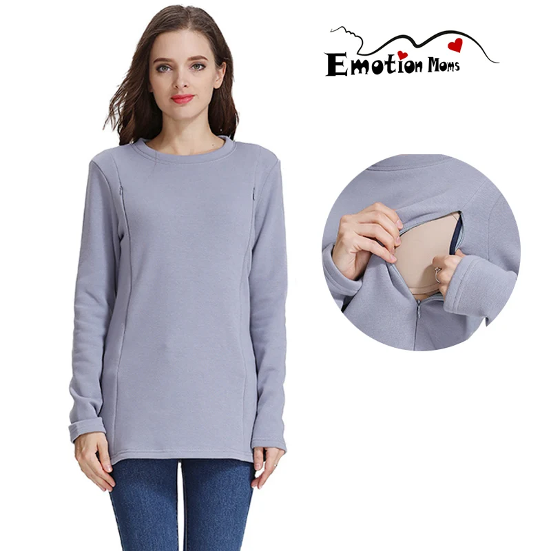 Autumn Winter Maternity Clothes Fleece Breastfeeding Hoodie Pregnant Women Sweatshirt Zipper Opening Lactation Nursing Tops