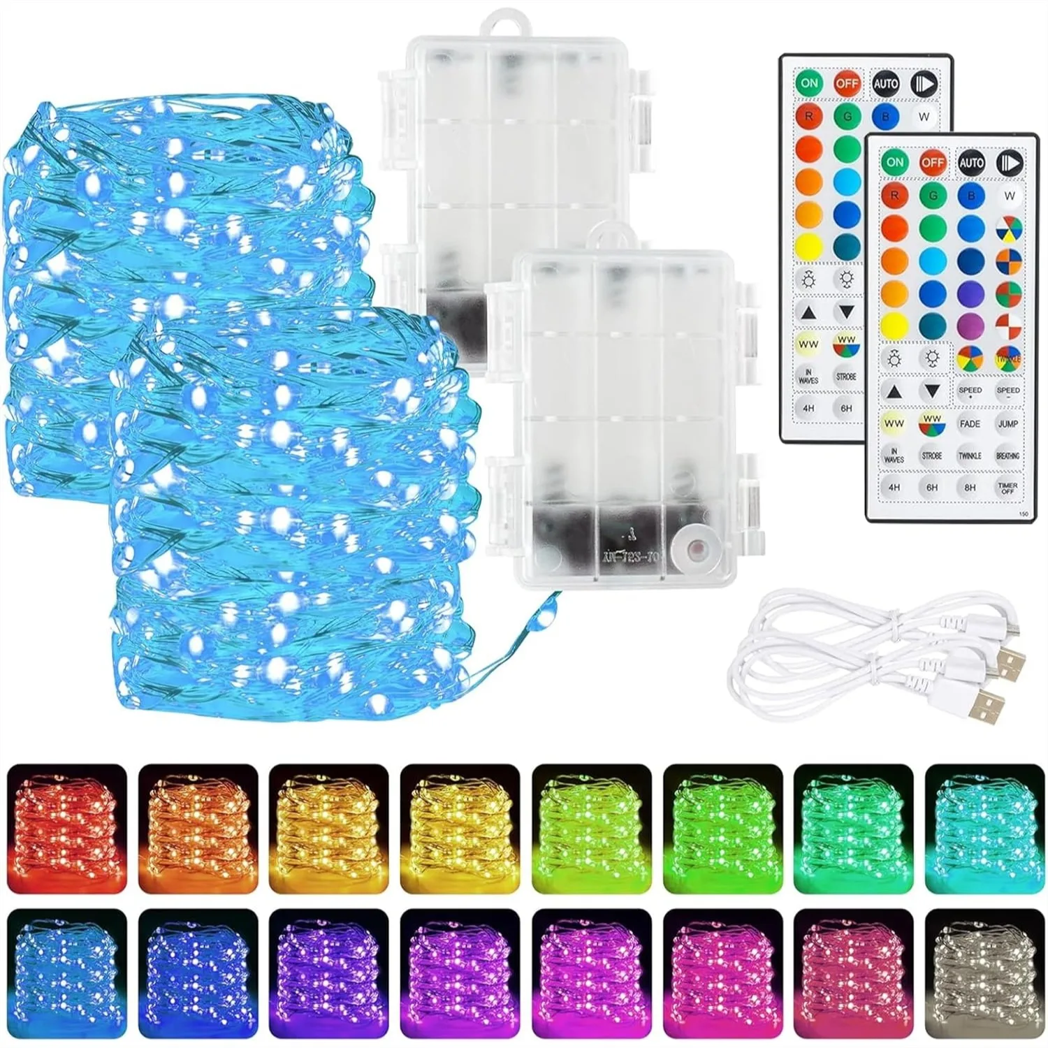 

Color Changing Fairy Lights Battery Operated 2 Pack 40FT 120LED Silver Copper Wire RGB String Lights With Remote For Indoor Outdoor Halloween Party Decor