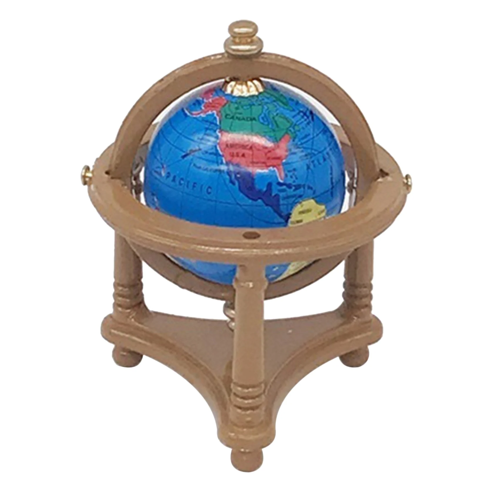 1/12 Scale Dollhouse World Globe with Wooden Stand, Mini Globe Dollhouse for Doll House Desktop Display Decoration Brown