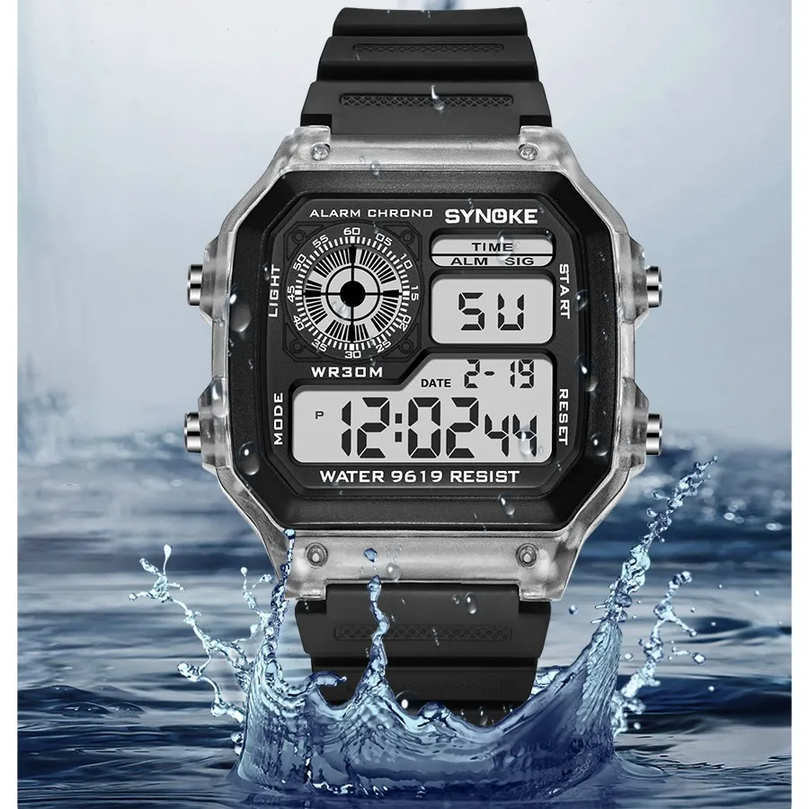 SYNOKE Couple watches Digital Watches Sports Luminous Multifunction Waterproof Chrono Wristwatch Outdoor Seven Lights