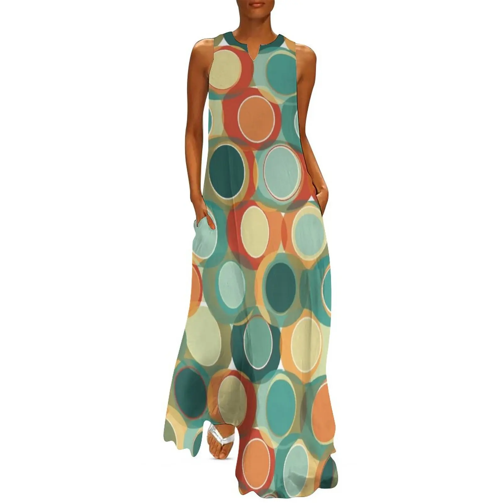 1960s Retro Colored Circular Pattern Long Dress summer clothes loose summer dress Long dress