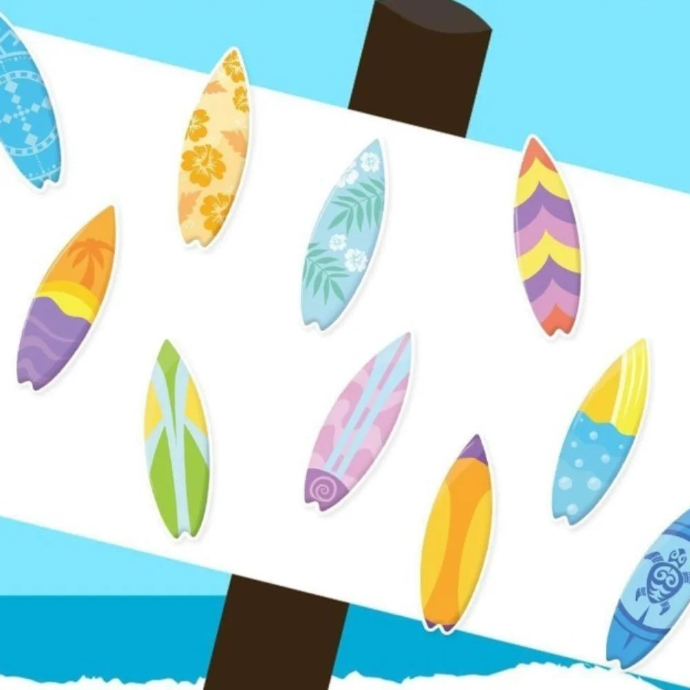 60pcs Summer Theme Hawaiian Surfboard Stickers Waterproof Removable Mini Surfboard Decorations Colorful Beach Party Decoration