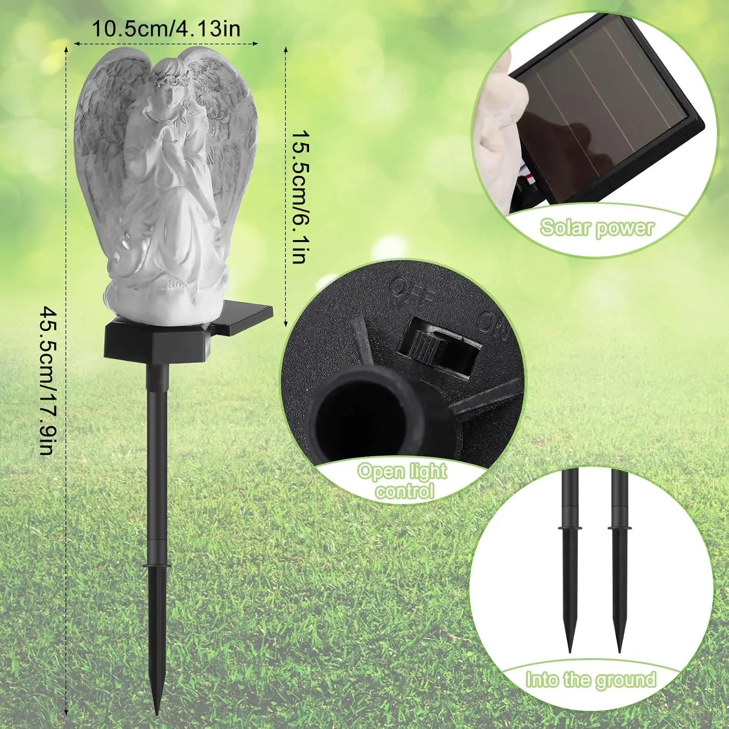 2 sztuki ogrodowych lamp solarnych LED w kształcie aniołów, wodoodporne, do dekoracji trawnika i ścieżek na zewnątrz.