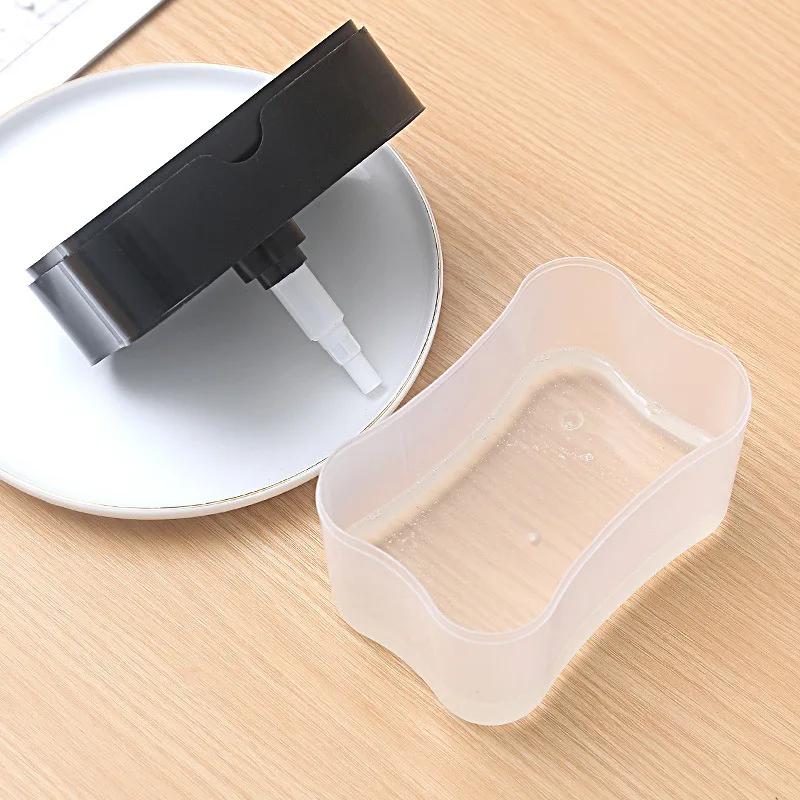 Household Kitchen 2 In 1 Pressing Soap Liquid Box, Easy To Replenish, Durable, For Sponge, Dish Cloth, Pot Brush, Black Grey view 5