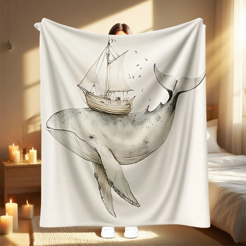 1pc of The New 2025 Autumn And Winter Blanket Featuring a Herman Whale Print, Suitable for Sofa, Bed, Beach, Camping, Outdoor