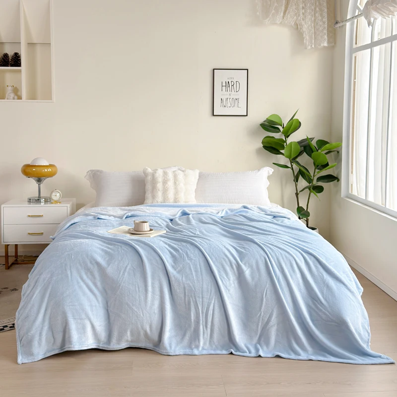 Solid Polyester Flannel Fleece Blanket Soft Warm Throw Cover All Season Multi Size Ice Blue
