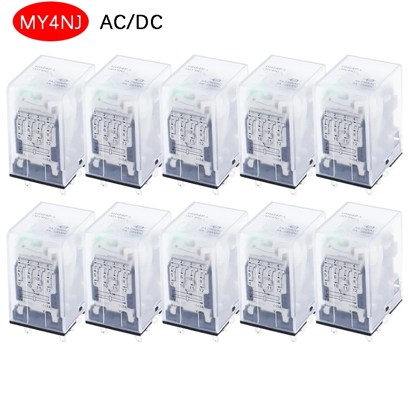 10PCS MY4NJ HH54P MY4N-J 14 Pin AC/DC 12V 24V 36V 48V 110V 220V 380V Mini Relay Intermediate Electromagnetic Relay relay 220v