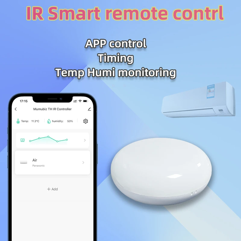 Tuya Smart IR Remote Controller Build in Temperature Humidity Sensor ,Smart Life APP ,TV AC Universal Remote ,Works With Alexa