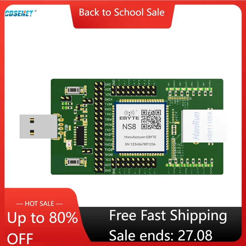 Testboard Kits for 8 Serial Ports to Ethernet Module CDSENET NS8 TTL to RJ45 PHY Modbus Gateway RTU TCP UDP HTTP MQTT Low Power