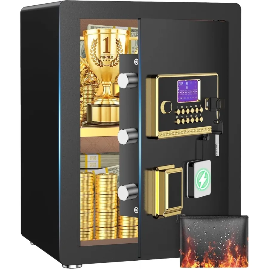 

AntiTheft Digital Safe Box with Fireproof Waterproof Bag LED Light Alarm System Security Safe with Adjustable Shelf for Jewelry