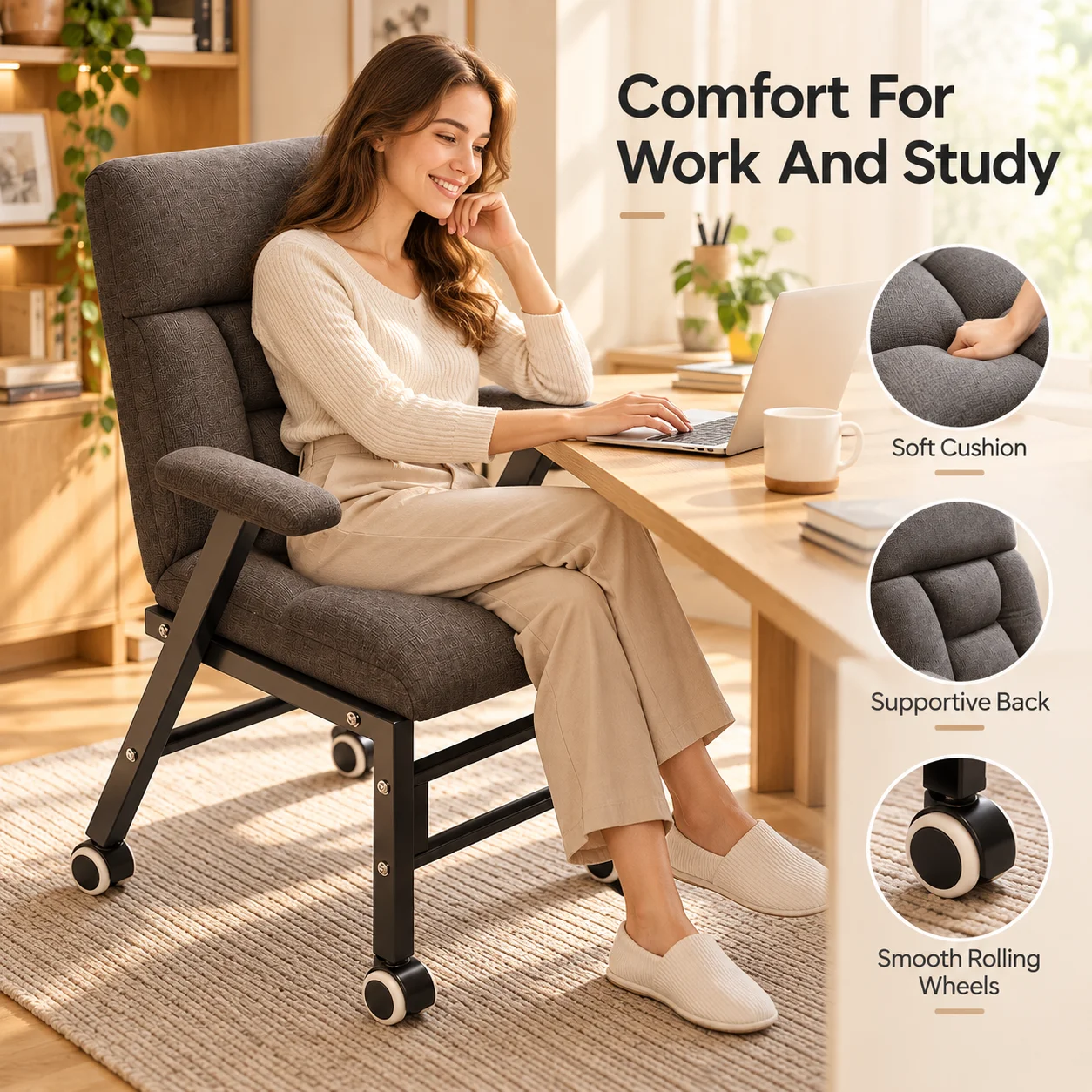 AOLIVIYA Folding Reclining Office Chair With Footrest 5 Position Adjustable Computer Desk Chair Sleeper Lounge Chair On Wheels